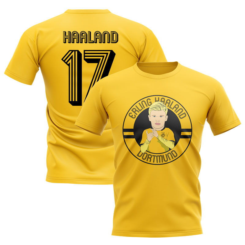 Click to view product details and reviews for Erling Haaland Dortmund Illustration T Shirt Yellow.