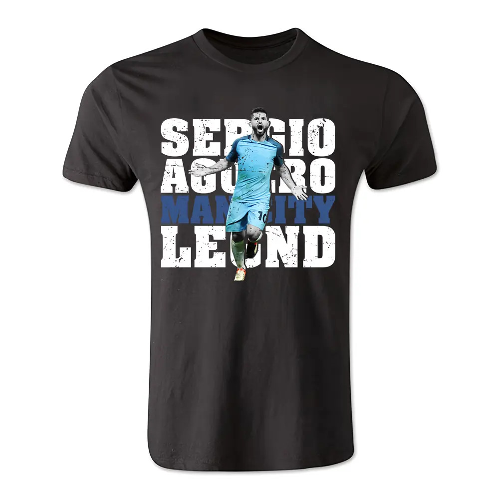 Sergio Aguero Man City Legend T-Shirt (Black) Polyester Manchester United Made By: Gildan Men's Black Small