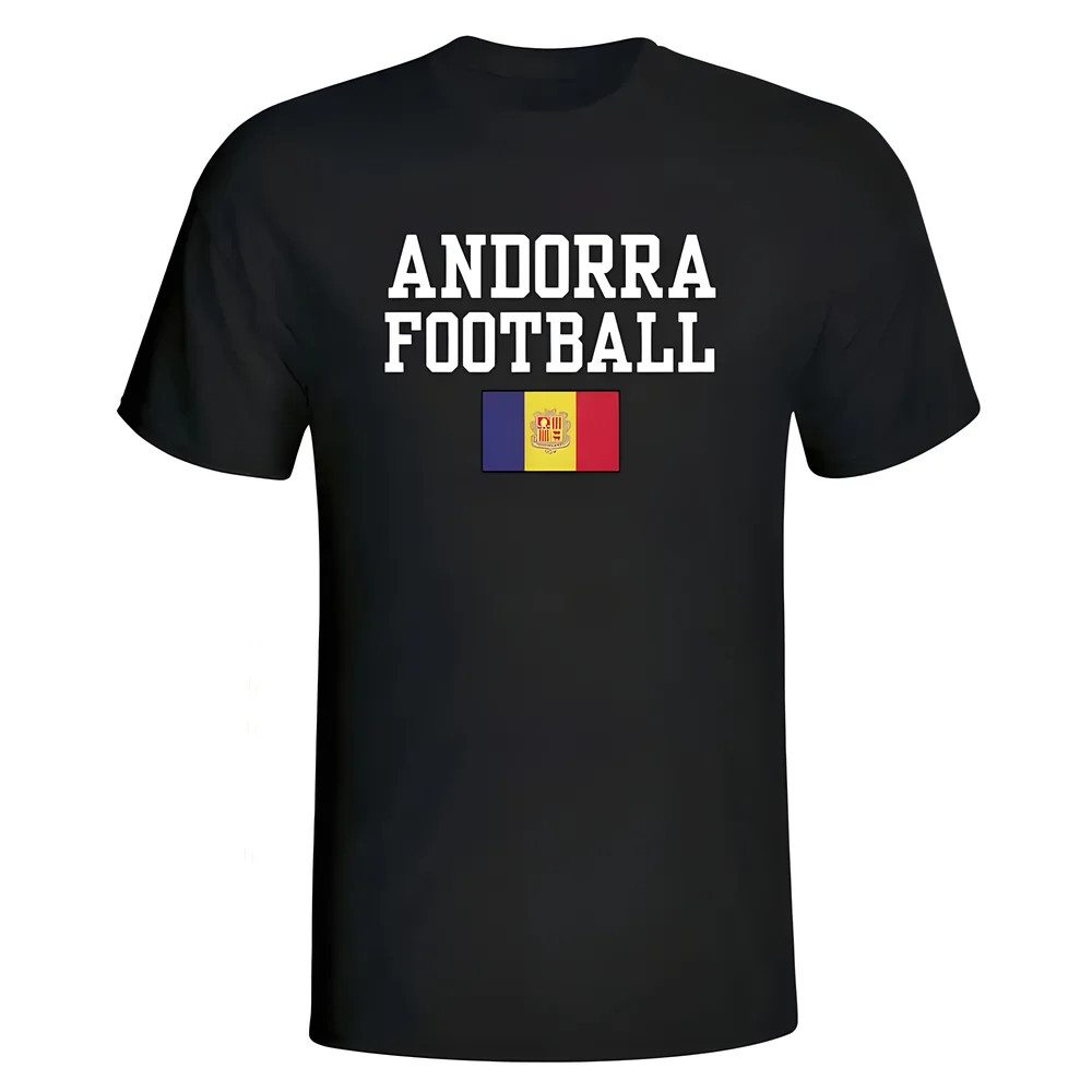 Andorra Football T-Shirt - Polyester Made By: Soccer Tees Men's Black Large