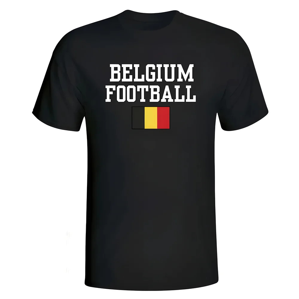 Belgium Football T-Shirt - Polyester Made By: Soccer Tees Men's Black Extra Large