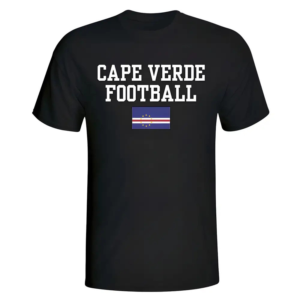 Cape Verde Football T-Shirt - Polyester Made By: Soccer Tees Men's Black Medium