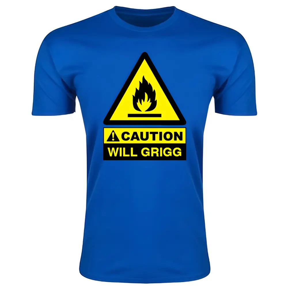 Click to view product details and reviews for Caution Will Griggs On Fire T Shirt Royal Blue.