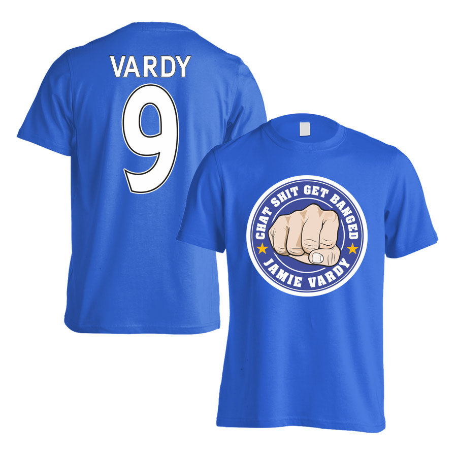 Click to view product details and reviews for Leicester Vardy Chat Get Banged Logo T Shirt Vardy 9 Blue.