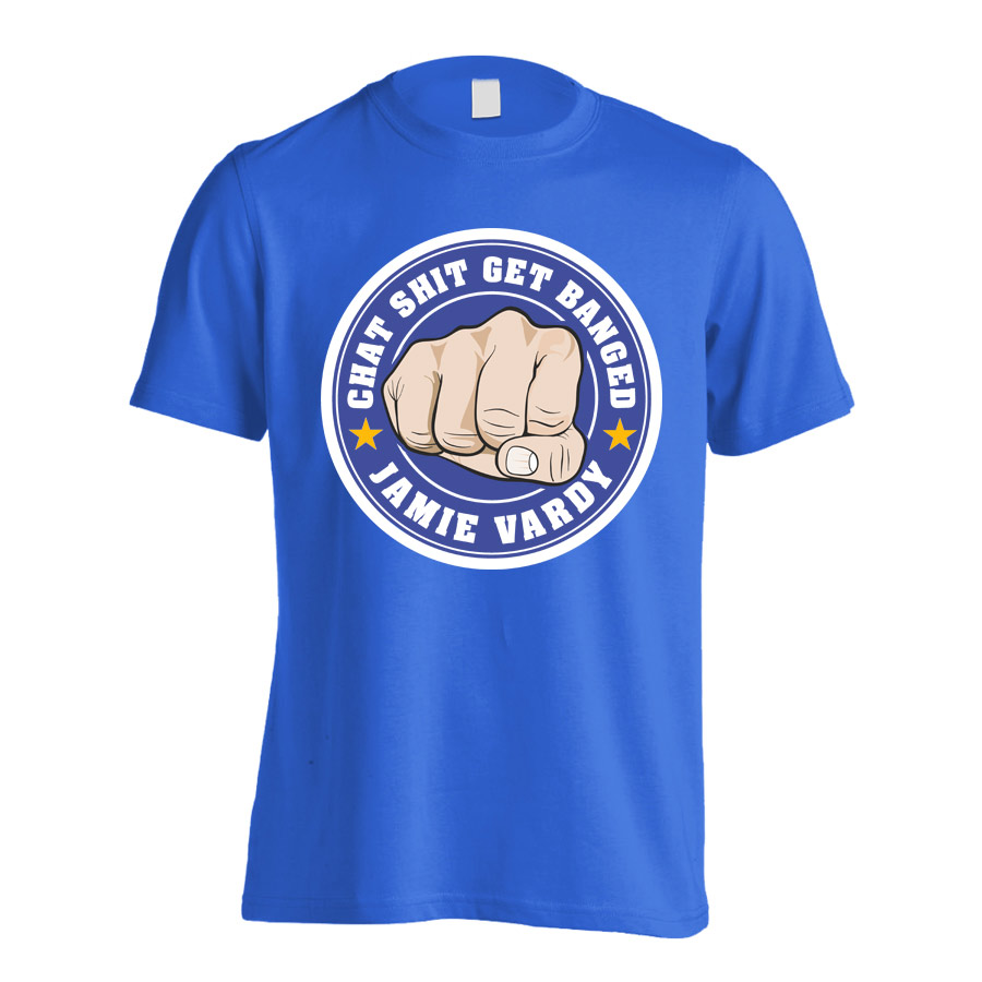 Click to view product details and reviews for Leicester Vardy Chat Get Banged Logo T Shirt Blue.