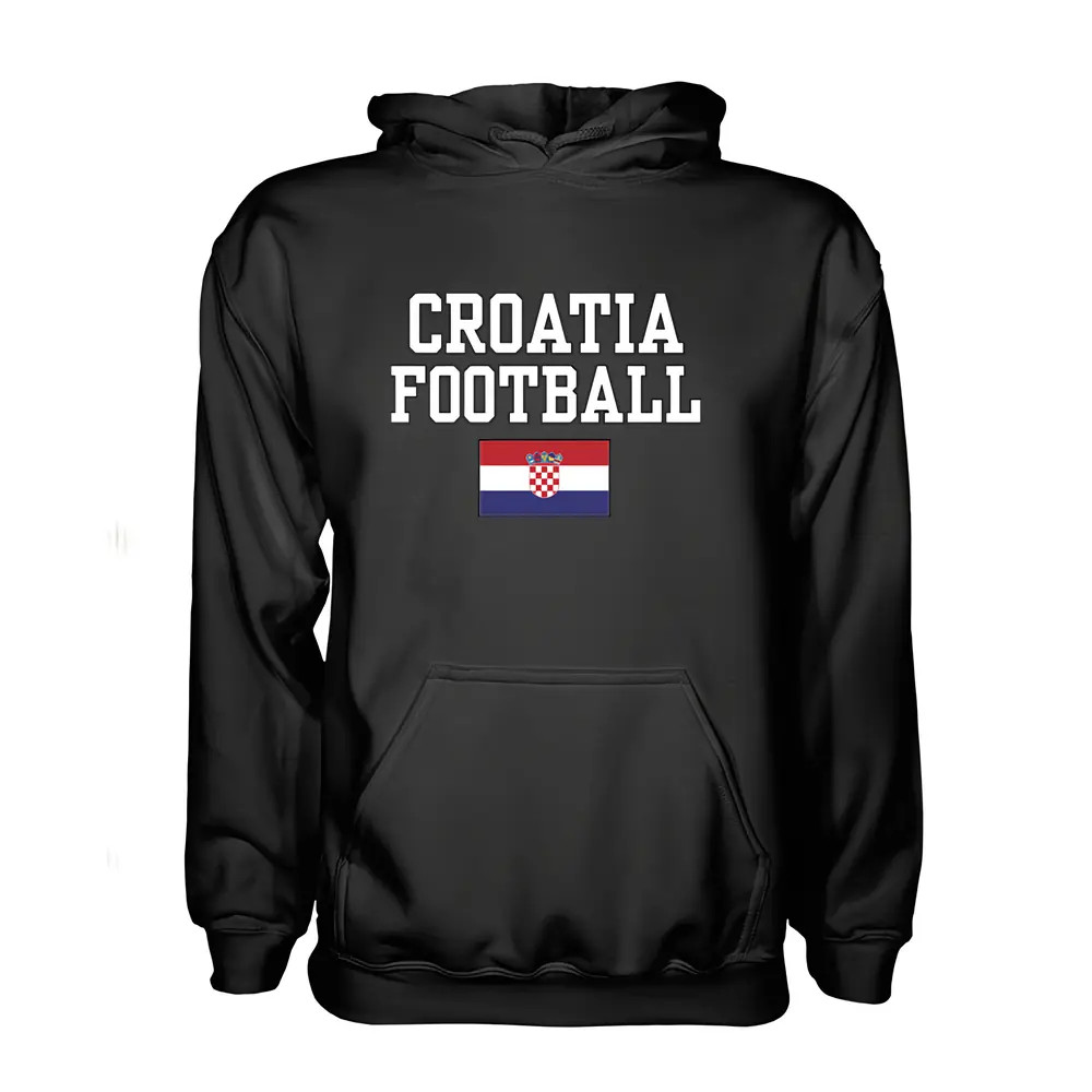 Croatia Football Hoodie - Polyester Made By: Soccer Tees Men's Black Large