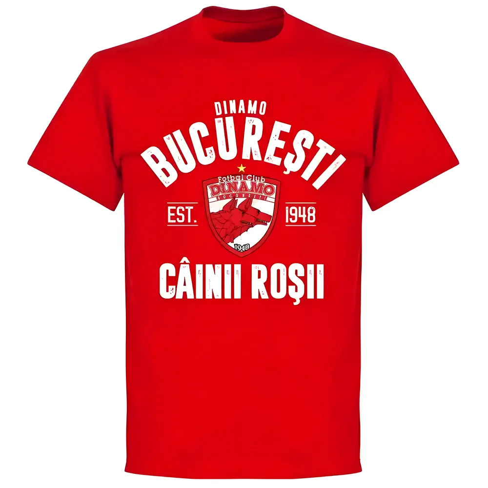Dinamo Bucharest Established T-Shirt - Polyester Romania Made By: Soccer Tees Men's Red 5XL
