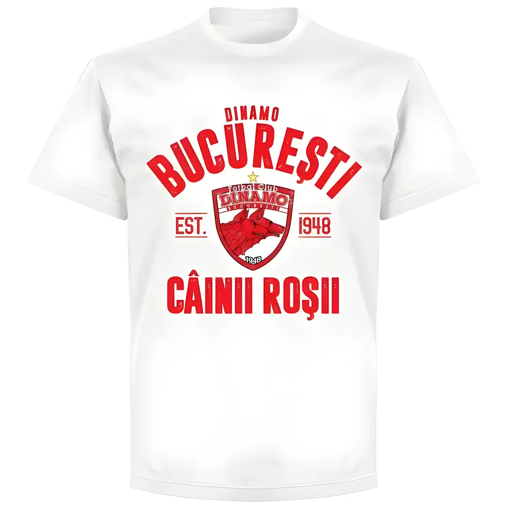 Dinamo Bucharest Established T-Shirt - Polyester Made By: Soccer Tees Men's White Extra Large