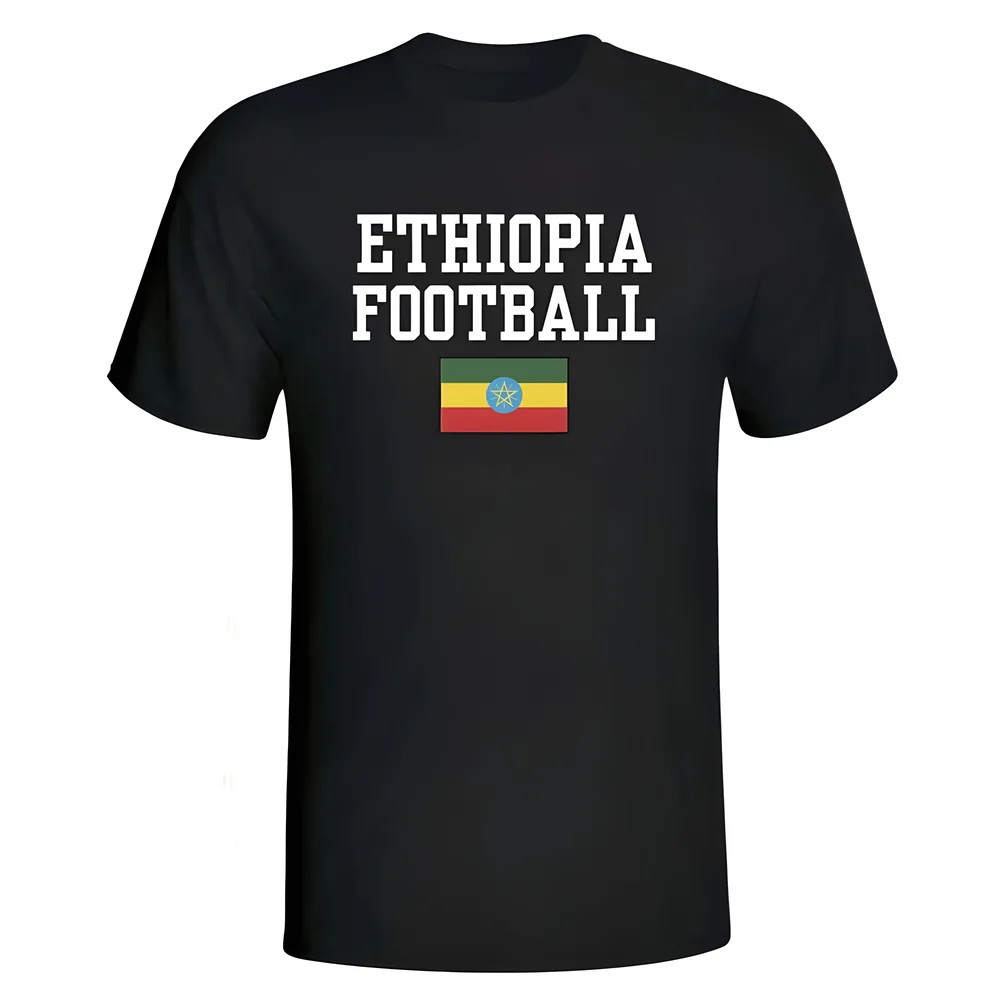 Ethiopia Football T-Shirt - Polyester Made By: Soccer Tees Men's Black Extra Large
