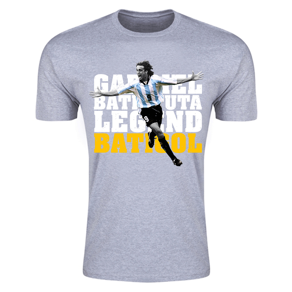 Gabriel Batistuta Argentina Legend T-Shirt (Grey) Polyester Made By: Gildan Men's Grey Small