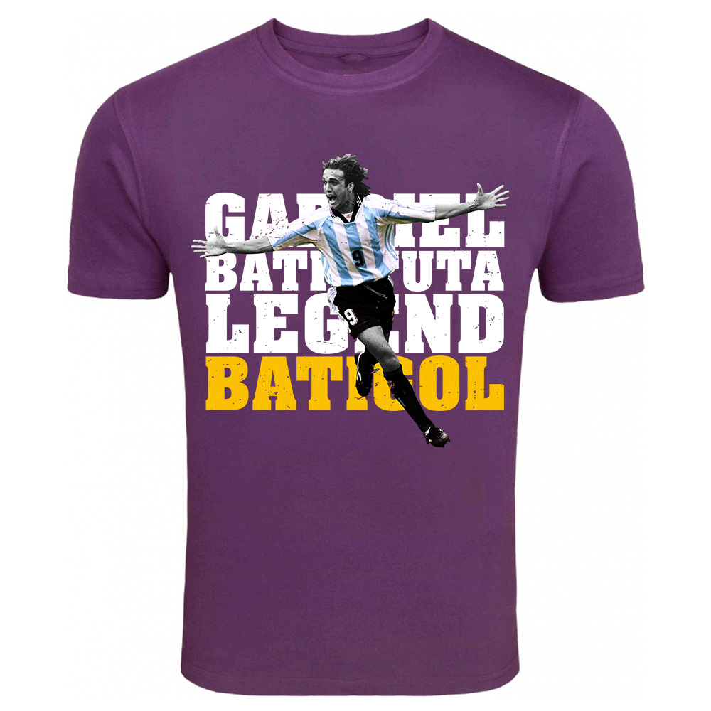 Gabriel Batistuta Argentina Legend T-Shirt (Purple) Polyester Made By: Gildan Men's Purple Xxl