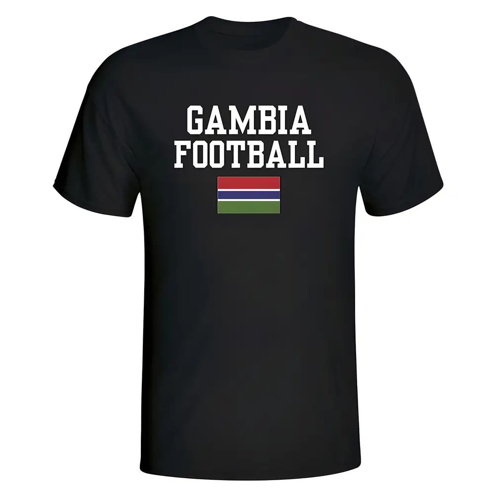 Gambia Football T-Shirt - Polyester Made By: Soccer Tees Men's Black Extra Large