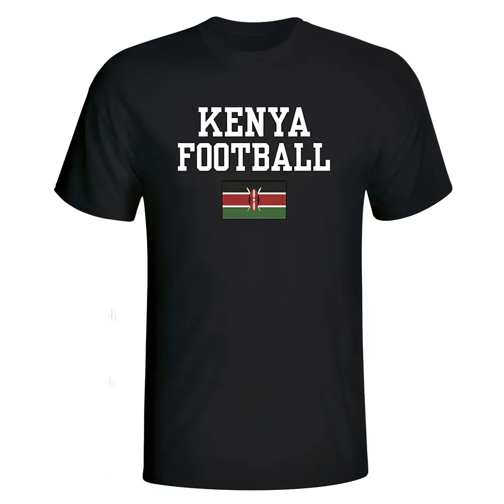 Kenya Football T-Shirt - Polyester Made By: Soccer Tees Men's Black Large
