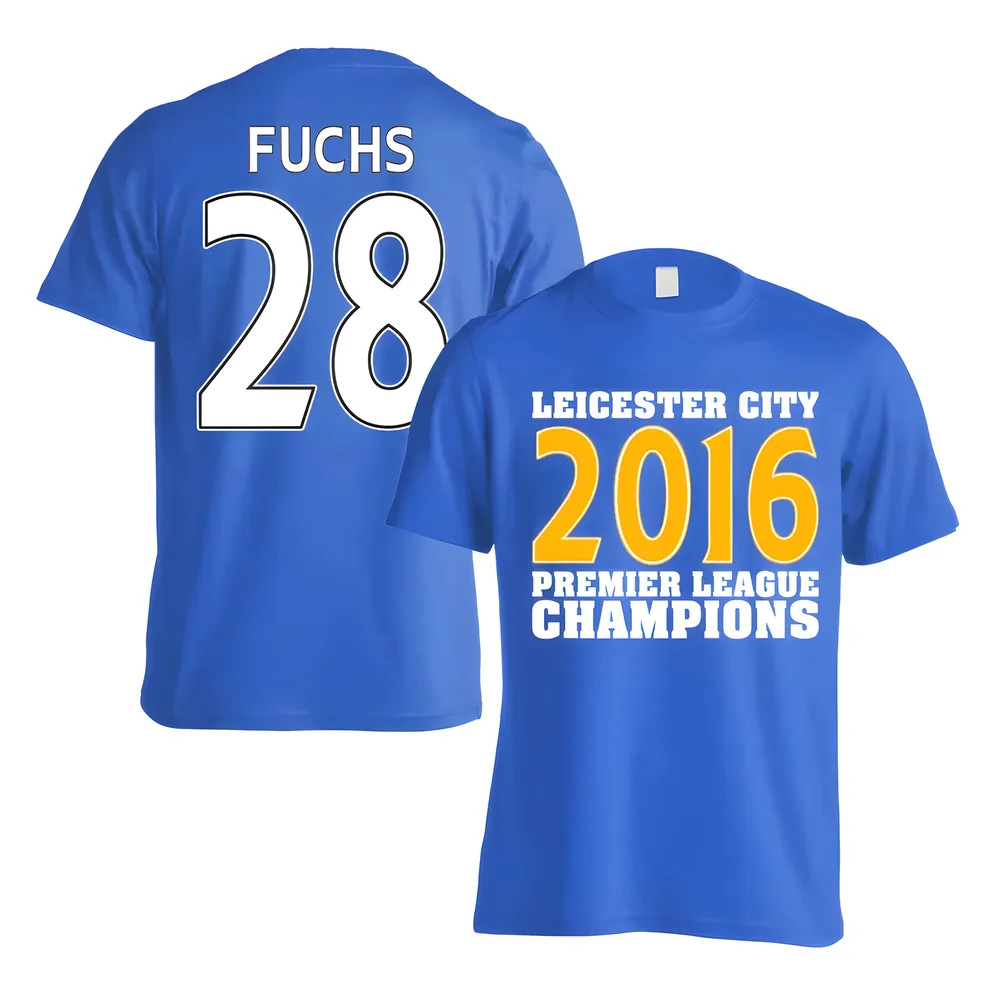 Leicester City 2016 Premier League Champions T-Shirt (Fuchs 28) Polyester Made By: Gildan Men's Blue Large