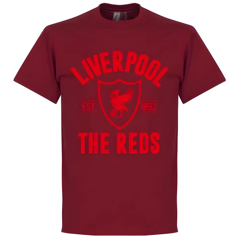 Liverpool Established T-Shirt - Chilli Polyester Made By: Soccer Tees Men's Red Medium