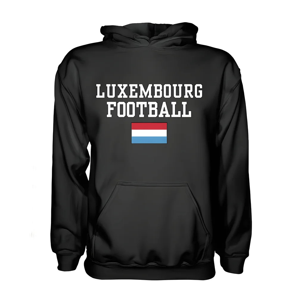 Luxembourg Football Hoodie - Polyester Made By: Soccer Tees Men's Black Medium
