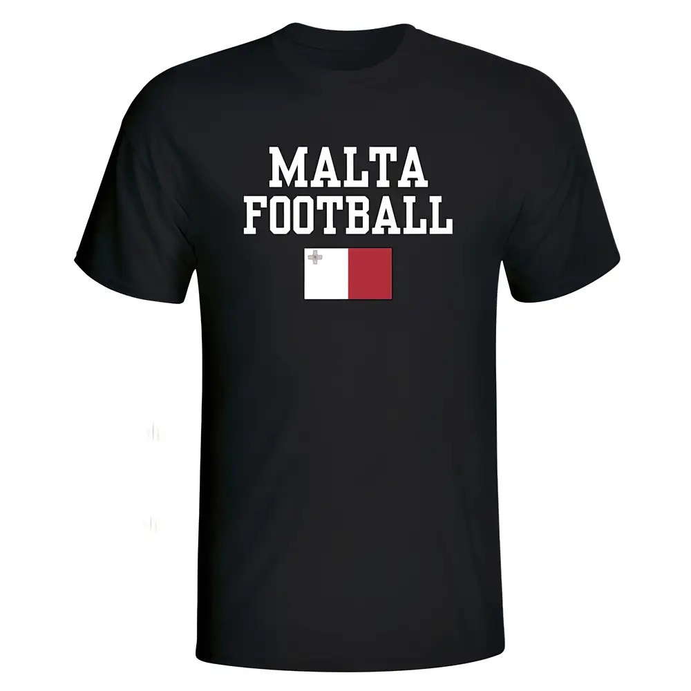 Malta Football T-Shirt - Polyester Made By: Soccer Tees Men's Black Large