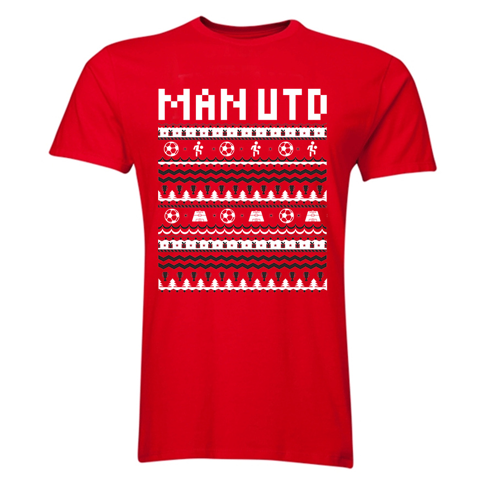 Man Utd Christmas T-Shirt (Red) Polyester Manchester United Made By: Gildan Men's Red Xxl