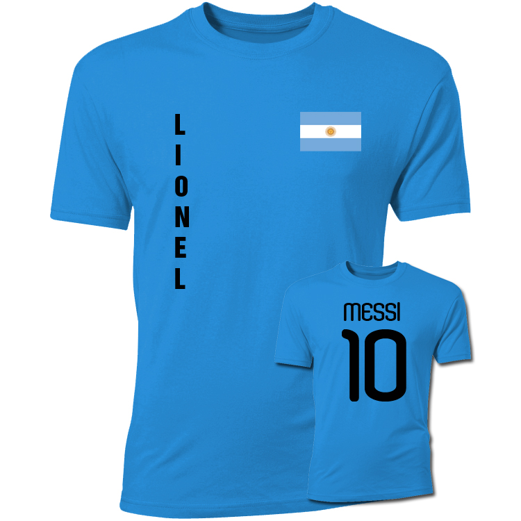 Click to view product details and reviews for Lionel Messi Argentina Flag T Shirt Blue.