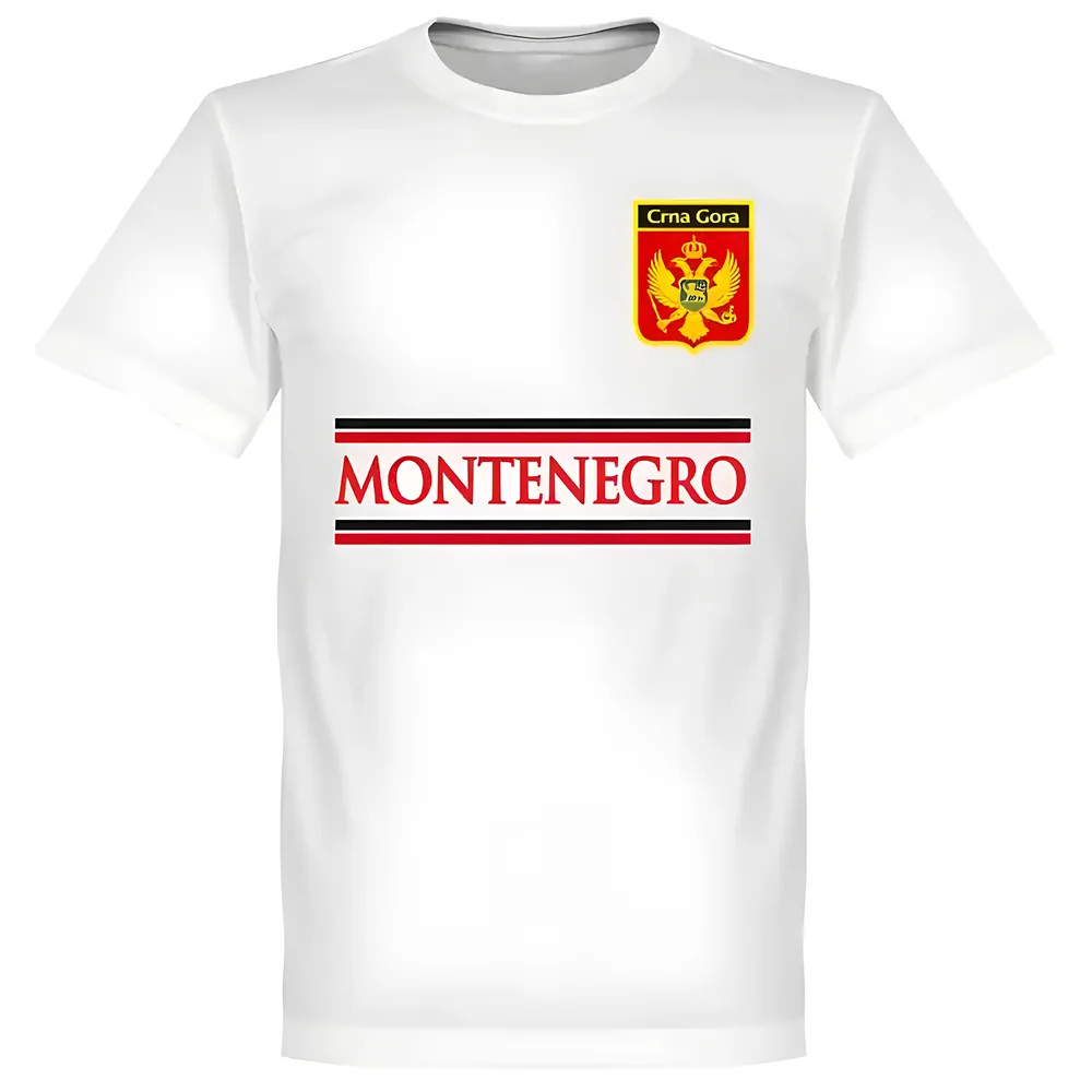 Montenegro Team T-Shirt - Polyester Made By: Soccer Tees Men's White 3XL