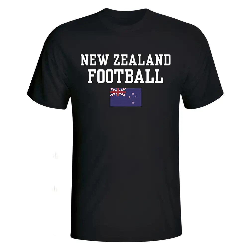 New Zealand Football T-Shirt - Polyester Made By: Soccer Tees Men's Black Extra Large