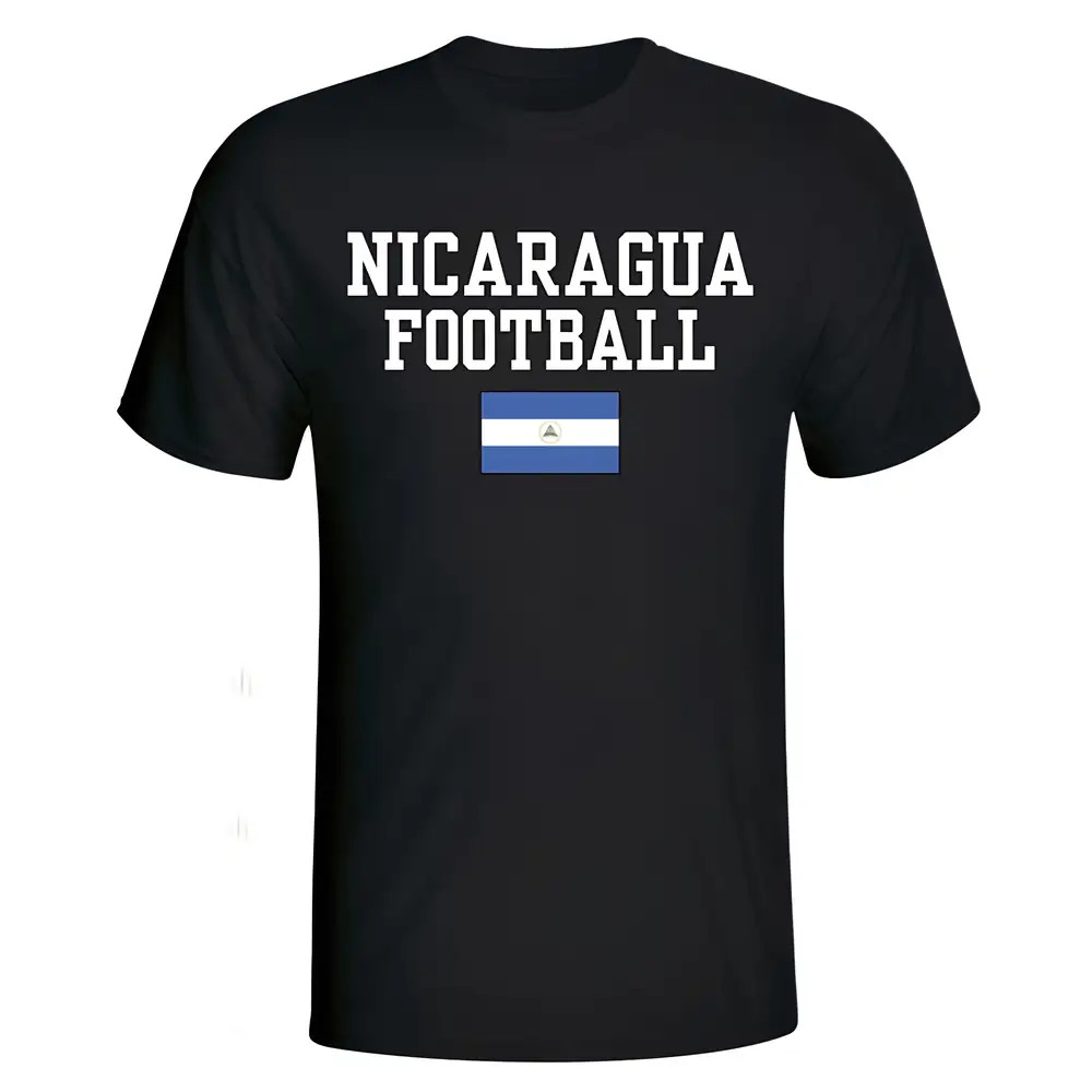 Nicaragua Football T-Shirt - Polyester Made By: Soccer Tees Men's Black Large