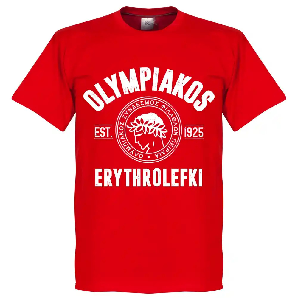 Olympiakos Established T-Shirt - Polyester Made By: Soccer Tees Men's Red 5XL