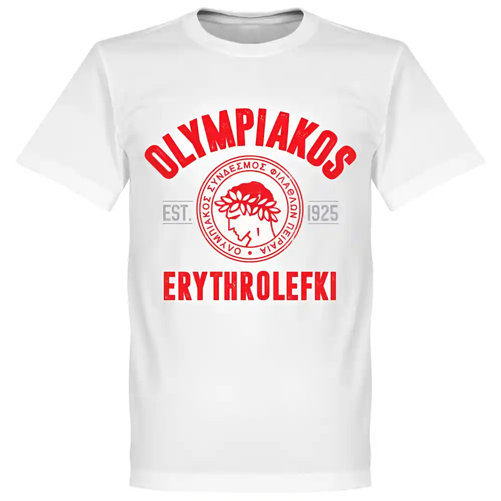 Olympiakos Established T-Shirt - Polyester Made By: Soccer Tees Men's White 3XL