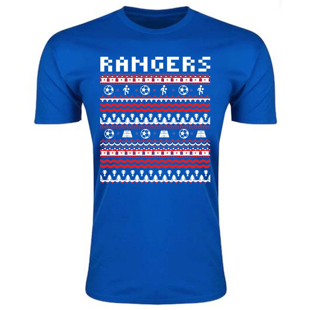 Rangers Christmas T-Shirt (Blue) Polyester Made By: Gildan Men's Blue Xxl