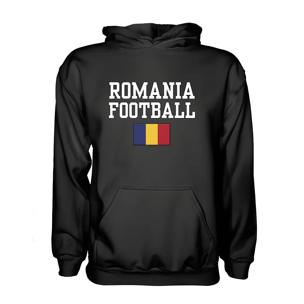 Romania Football Hoodie - Polyester Made By: Soccer Tees Men's Black Xxl