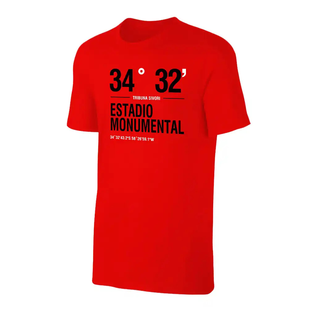 River Plate \'Stadium Coordinates\' T-Shirt - Polyester Made By: Soccer Tees Men's Red 5XL