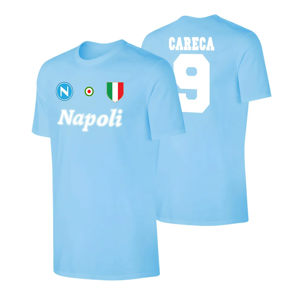 '86-'87 Napoli \'Vintage \' T-Shirt Careca - Polyester Made By: Soccer Tees Men's Light Blue Extra Large