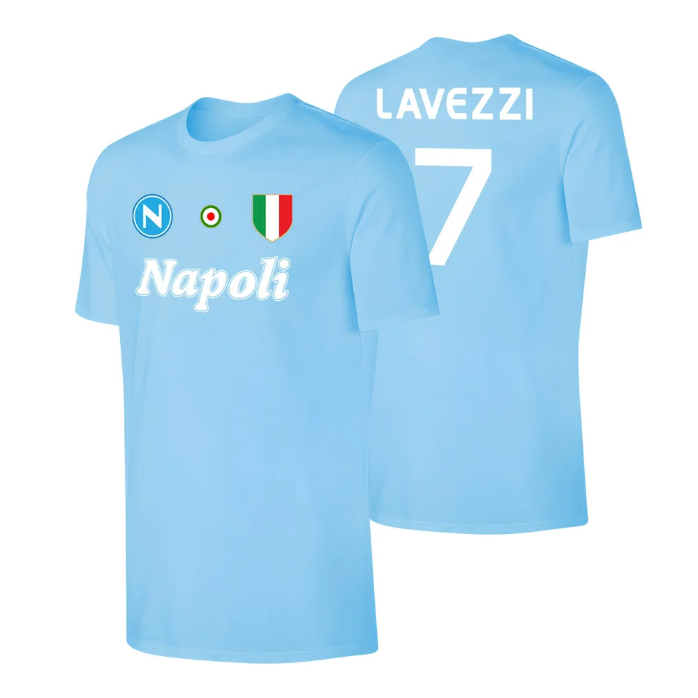 '86-'87 Napoli \'Vintage \' T-Shirt Lavezzi - Polyester Made By: Soccer Tees Men's Light Blue 5XL