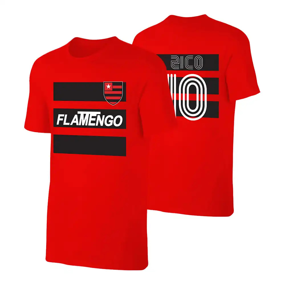 Flago Retro T-Shirt Zico - Polyester Made By: Soccer Tees Men's Red Xxl