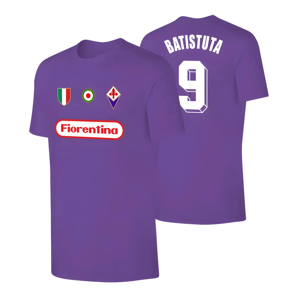 Fiorentina Retro T-Shirt Gabriel Batistuta - Polyester Made By: Soccer Tees Men's Purple 4XL