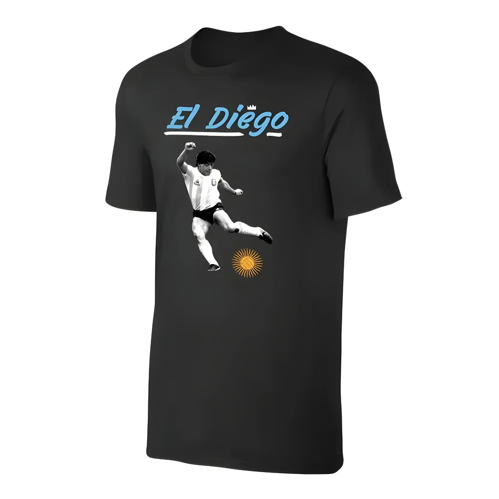 Argentina El Diego T-Shirt - Polyester Made By: Soccer Tees Men's Black 4XL