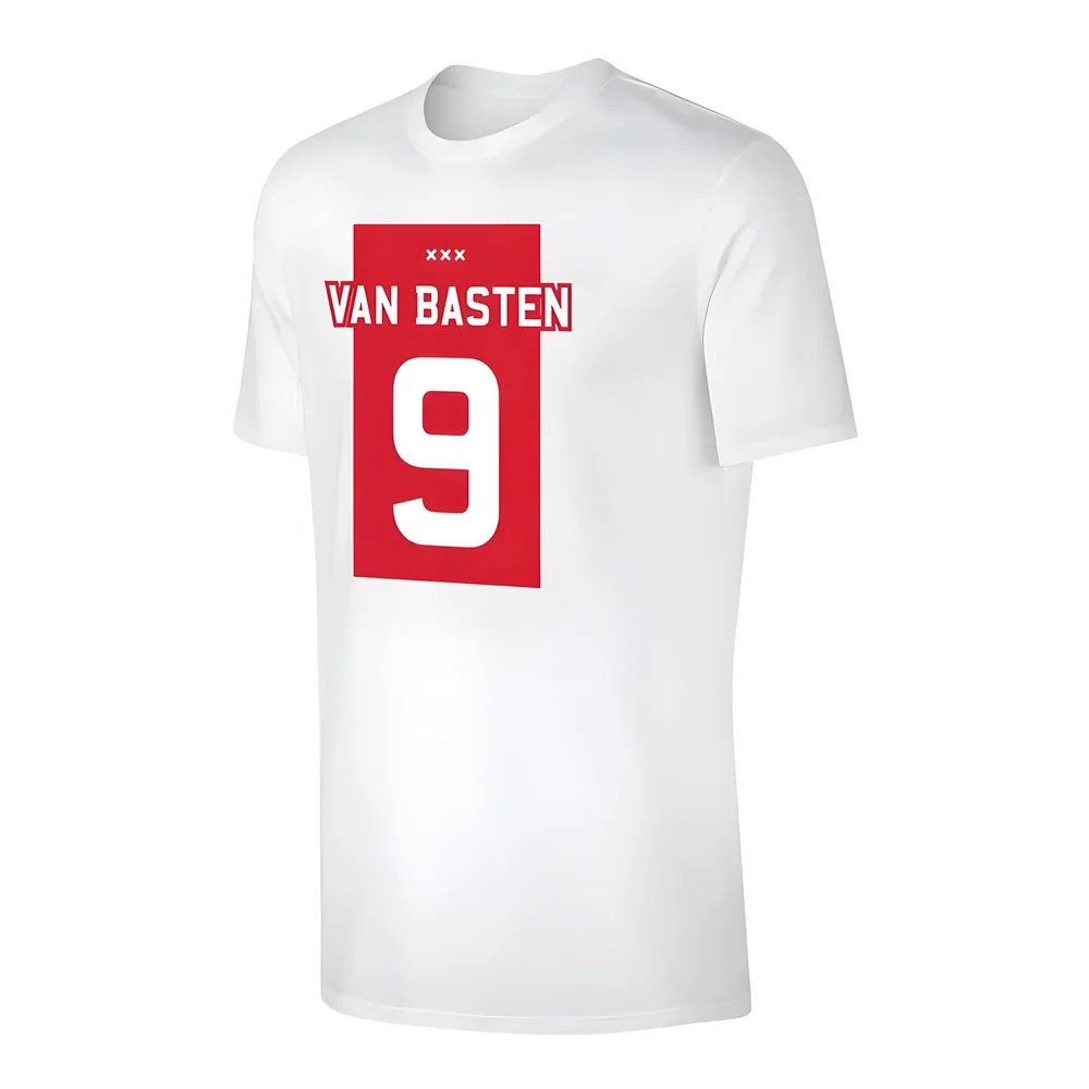 Marco Van Basten Amsterdam T-Shirt (White) Polyester Ajax Made By: Soccer Tees Men's White Large