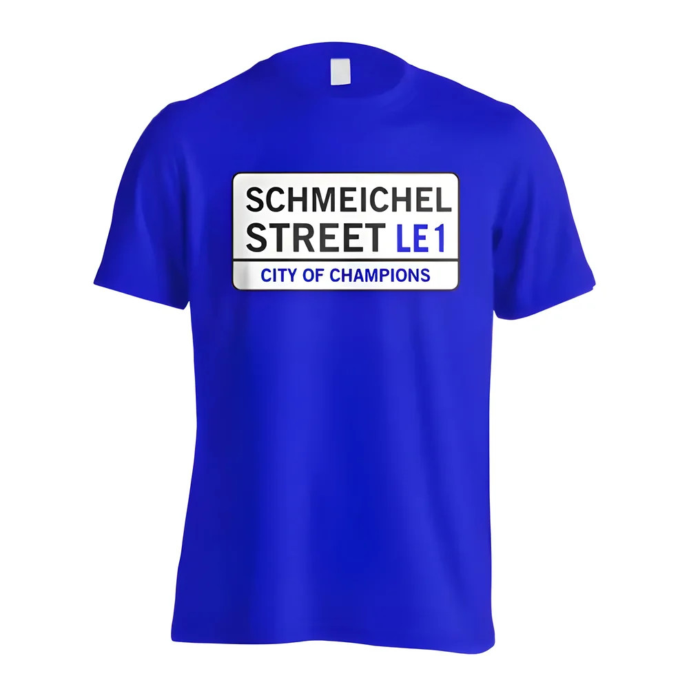Schmeichel Street - Leicester Street T-Shirt (Blue) Polyester Made By: Gildan Men's Blue Large