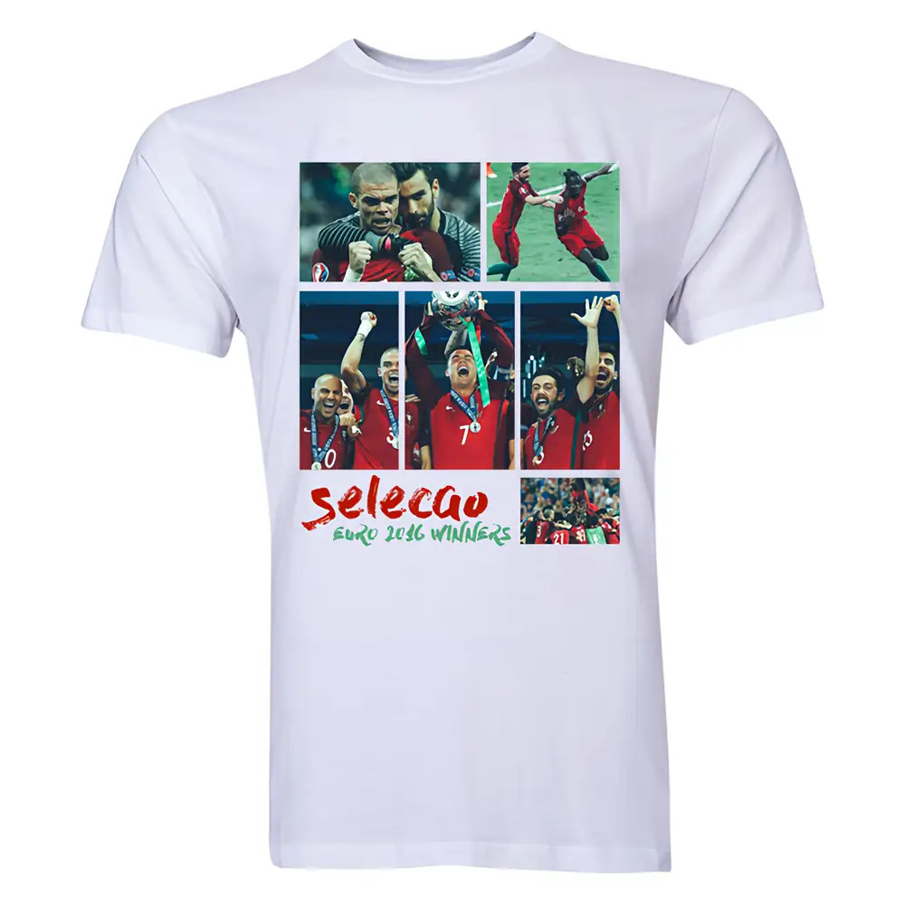 Portugal Selecao Euro 2016 Winners T-Shirt (White) Polyester Cristiano Ronaldo Made By: Gildan Men's White Large