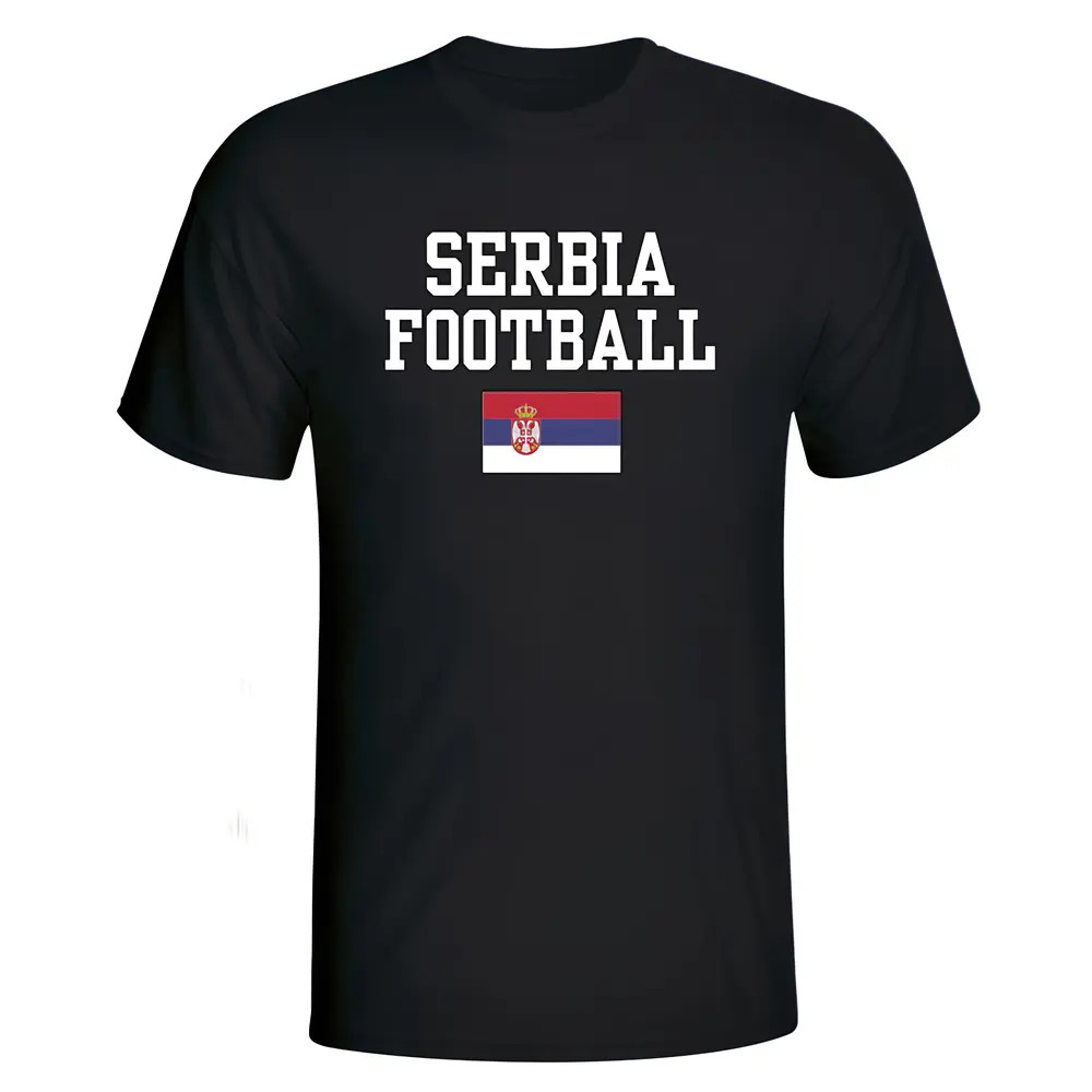 Serbia Football T-Shirt - Polyester Made By: Soccer Tees Men's Black Extra Small