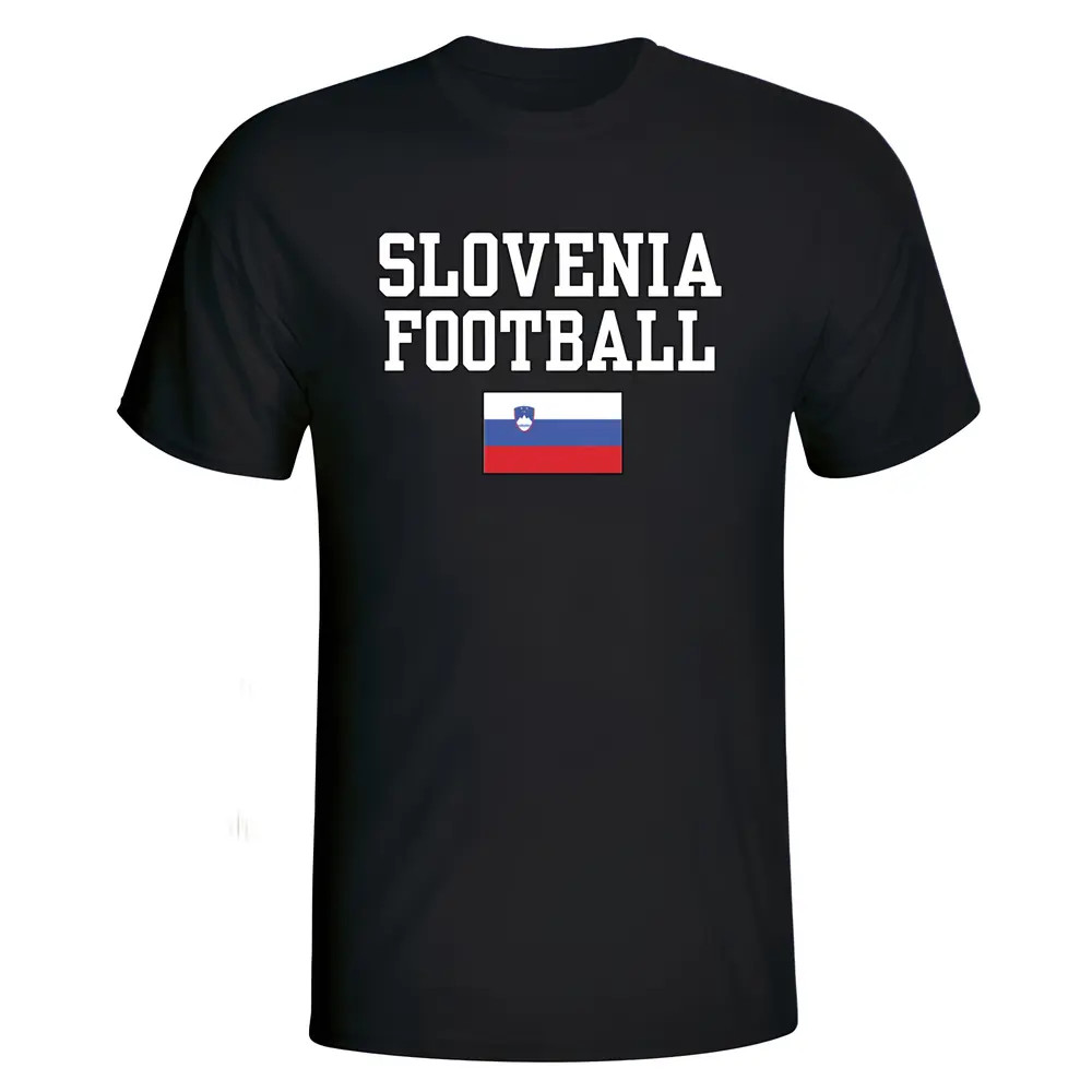Slovenia Football T-Shirt - Polyester Made By: Soccer Tees Men's Black Medium