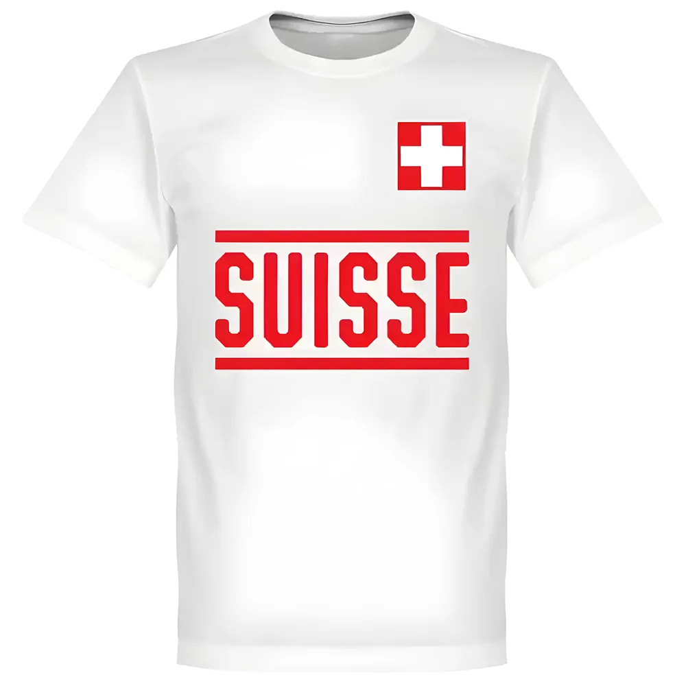 Switzerland Team T-Shirt - Polyester Made By: Soccer Tees Men's White Medium