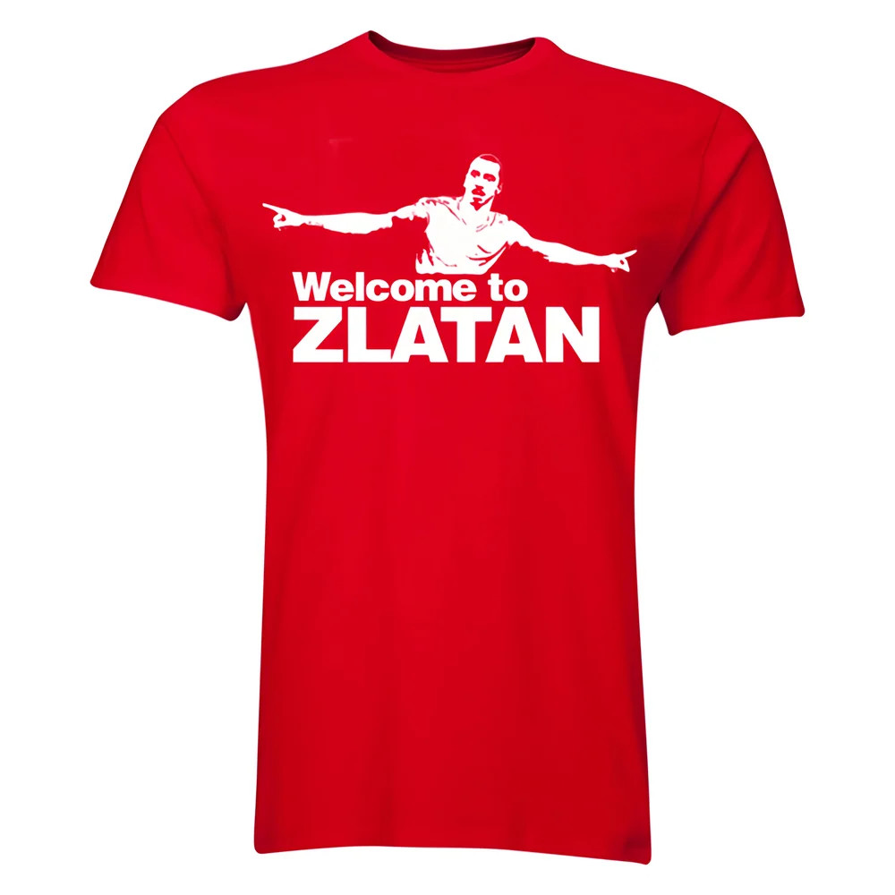 Zlatan Ibrahimovic Welcome To Manchester T-Shirt (Red) Polyester Made By: Gildan Men's Red Extra Small