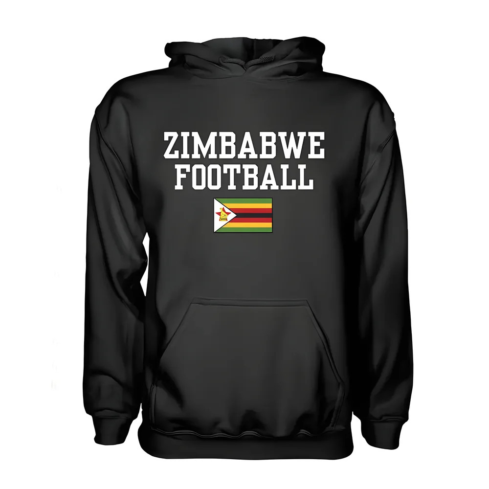 Zimbabwe Football Hoodie - Polyester Made By: Soccer Tees Men's Black Extra Small