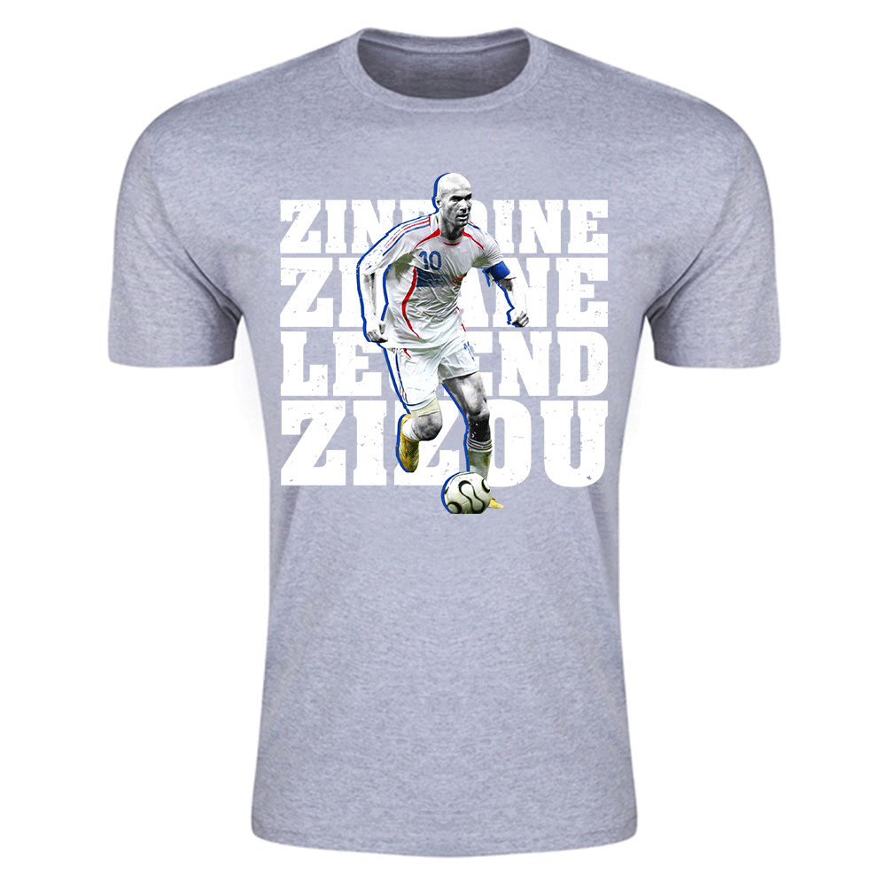 Zinedine Zidane France Legend T-Shirt (Grey) Polyester Made By: Gildan Men's Grey Xxl