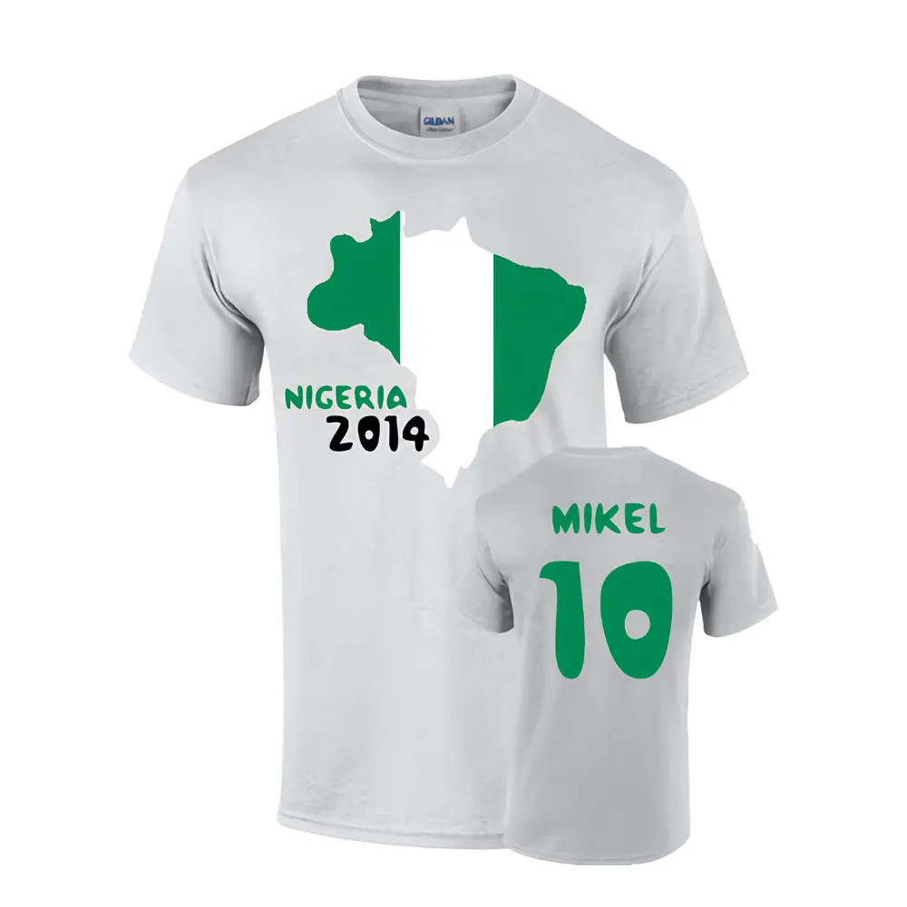 Nigeria 2014 Country Flag T-Shirt (Mikel 10) Polyester John Obi Mikel Made By: Gildan Men's Grey Xxl