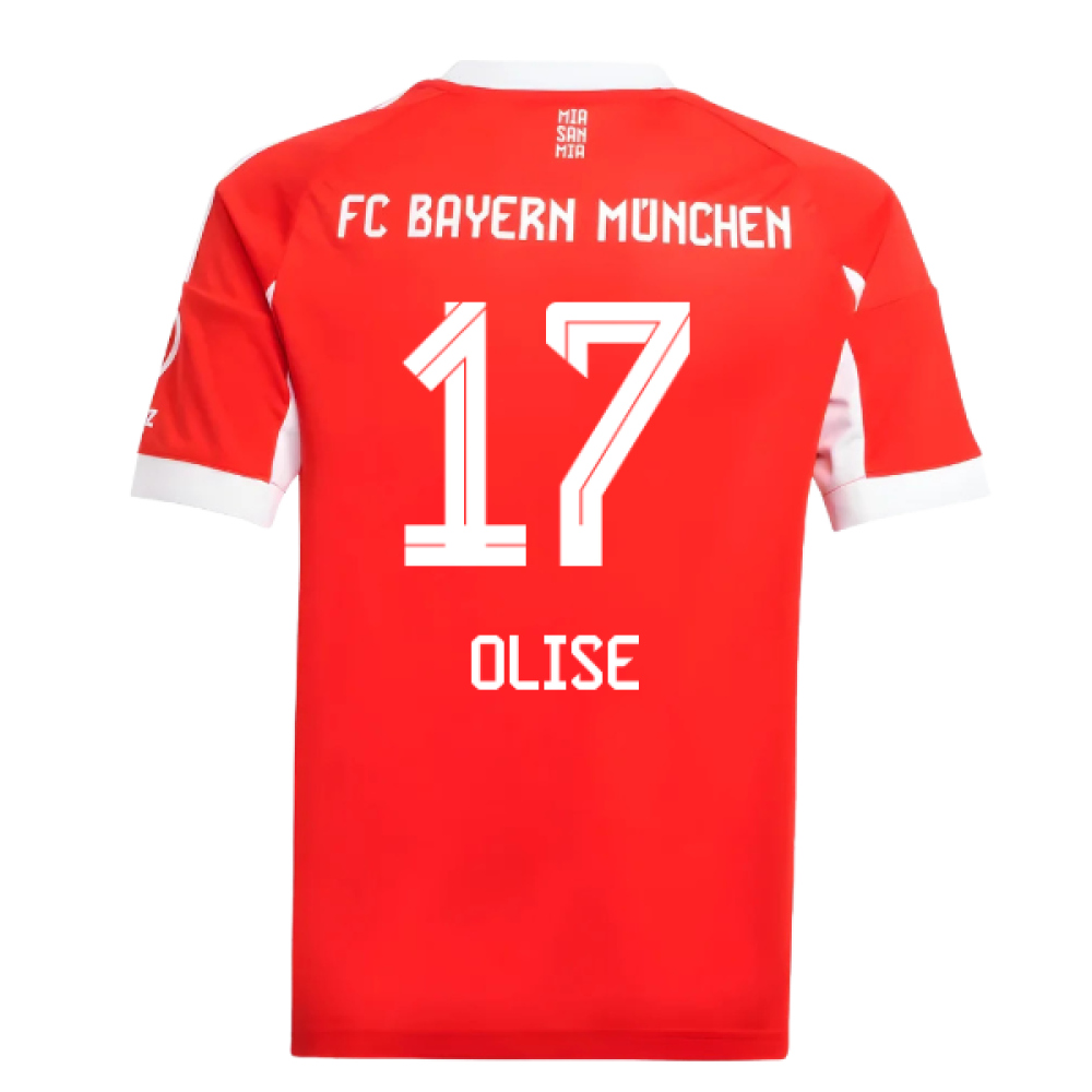 '25-'26 Bayern Munich Home Shirt (Kids) (Olise 17) 7-8 Polyester Made By: Adidas Unisex Kids Red Size 15-16