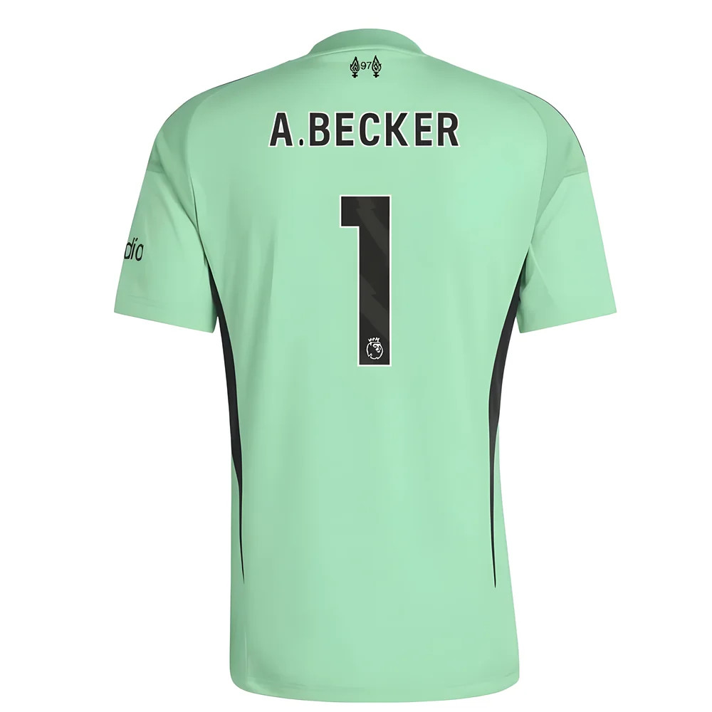 '25-'26 Liverpool Home Goalkeeper Shirt (Glory Mint) - Kids (A.becker 1) Polyester Made By: Adidas Unisex Kids Green Size 7-8
