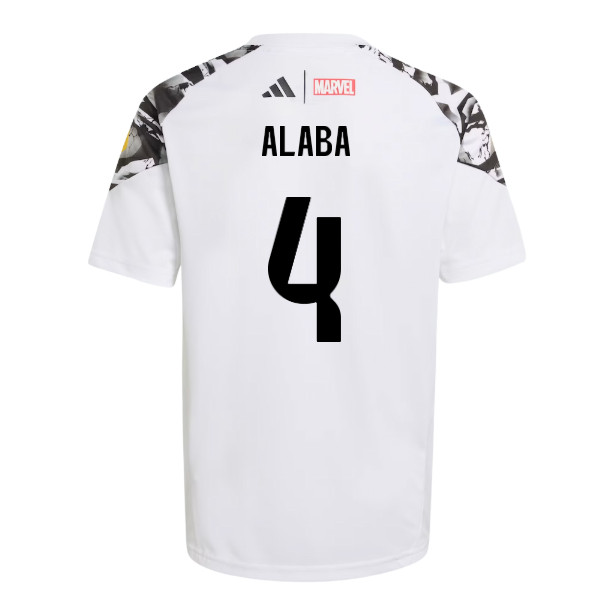 ’25-’26 Real Madrid Marvel Avengers Training Shirt (White) – Kids (Alaba 4) 7-8 Polyester Made By: Adidas ’25-’26 Real Madrid Marvel Avengers Training Shirt (White) – Kids (Alaba 4) 7-8 Polyester Made By: Adidas