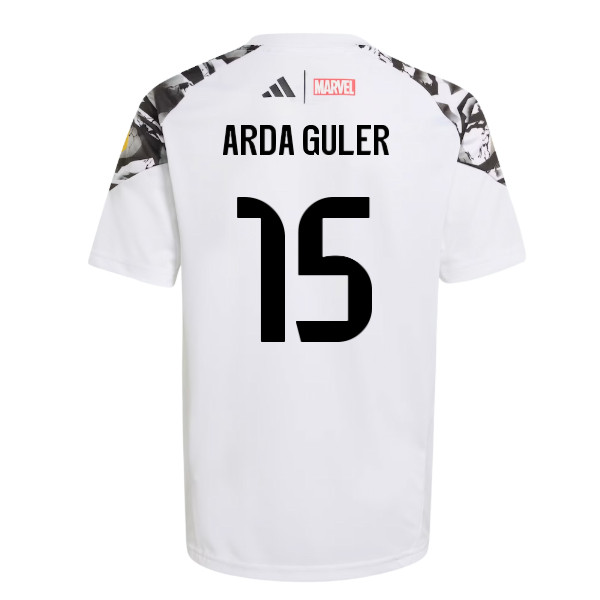 ’25-’26 Real Madrid Marvel Avengers Training Shirt (White) – Kids (Arda Guler 15) 7-8 Polyester Made By: Adidas ’25-’26 Real Madrid Marvel Avengers Training Shirt (White) – Kids (Arda Guler 15) 7-8 Polyester Made By: Adidas