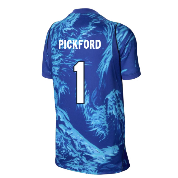 '26-'27 England Home Goalkeeper Shirt (Blue) - Kids (Pickford 1) Polyester Made By: Nike Unisex Kids Blue Extra Small